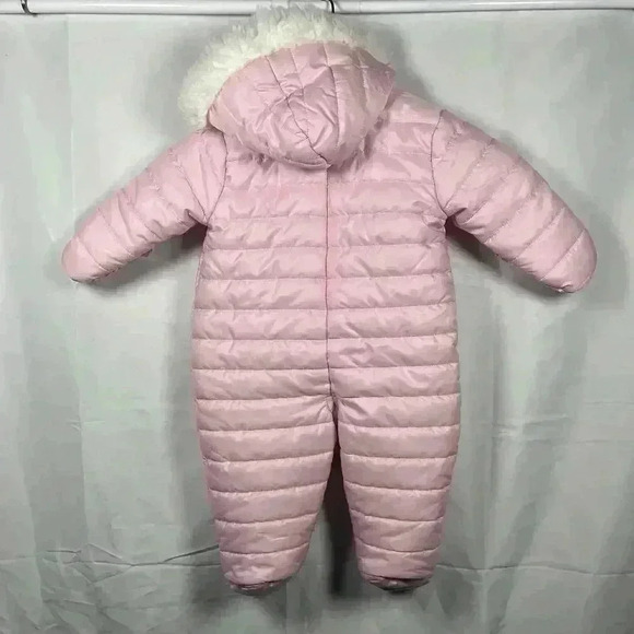 Babies R Us snowsuit 6 months pink zip button faux fur hood winter snow cotton - Picture 5 of 5